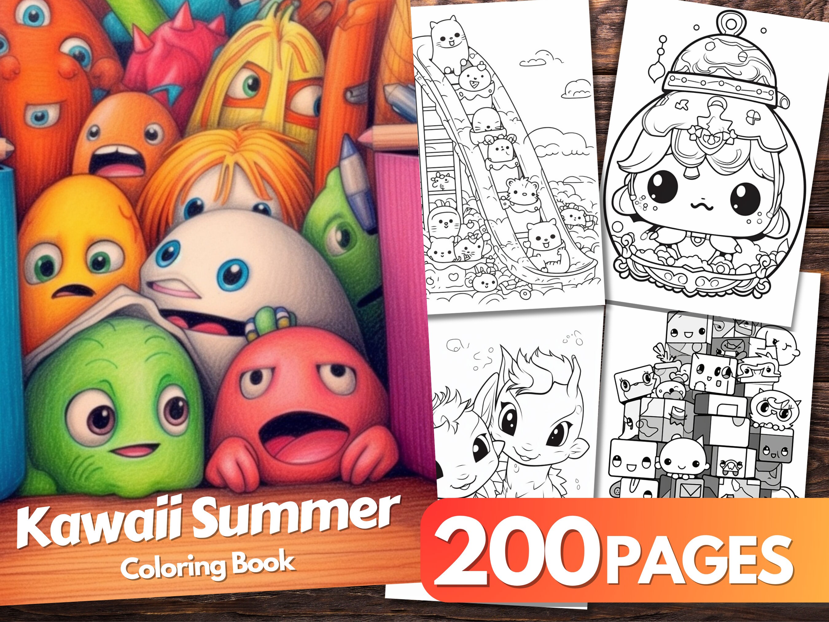 Kawaii summer coloring book pages ai art printable coloring book pdf instant download