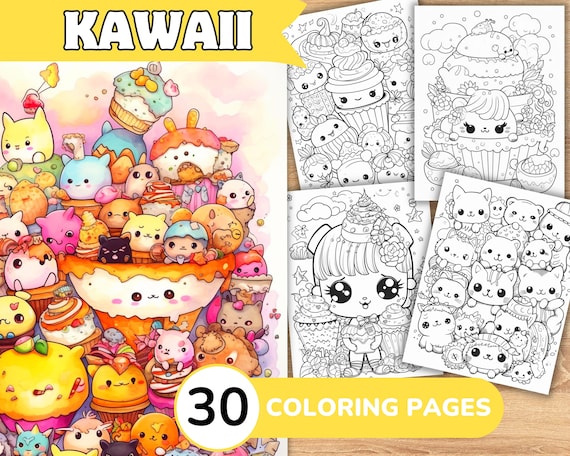 Kawaii coloring pages kawaii coloring book kawaii coloring template kawaii digital coloring printable coloring pages