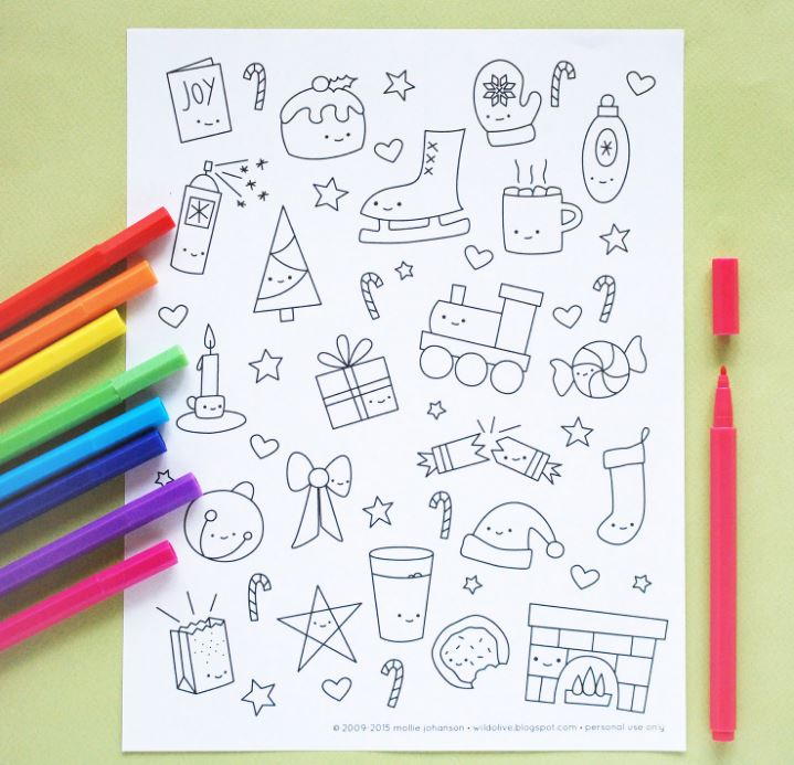 Kawaii christmas coloring pages