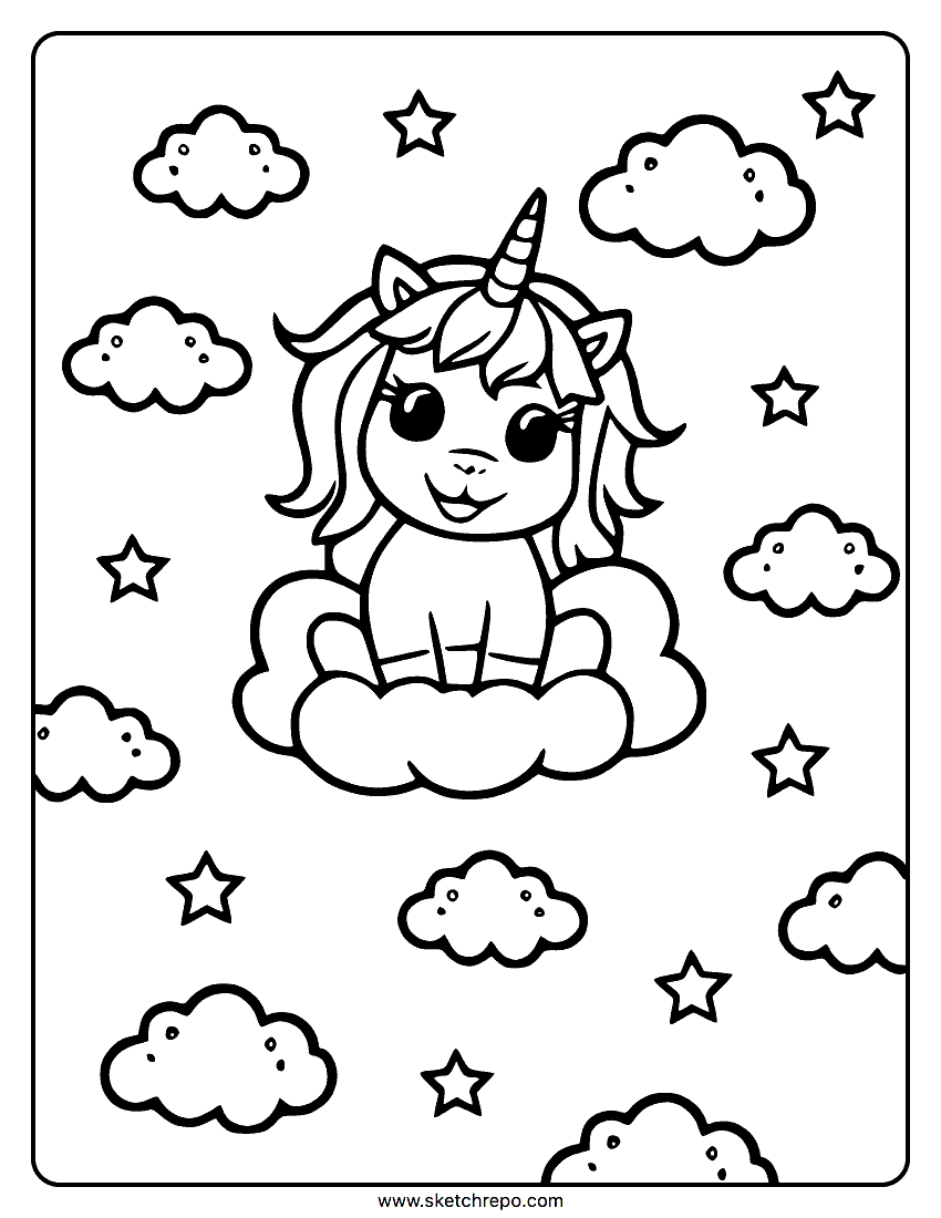 Cute unicorn coloring page