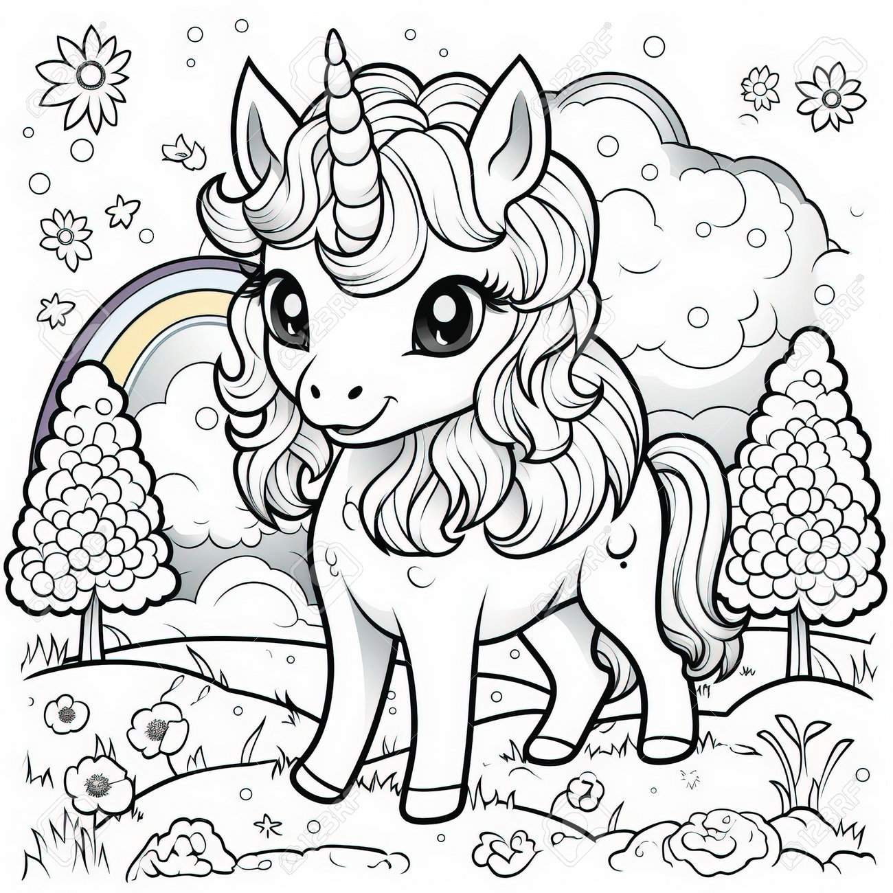 Kawaii unicorn coloring pages stock photo picture and royalty free image image