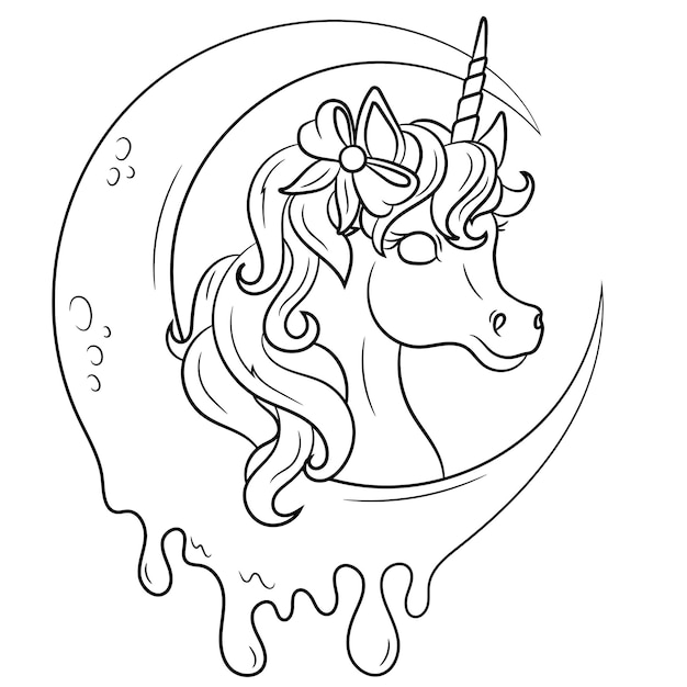 Premium vector cute creepy kawaii pastel goth christmas unicorn coloring page