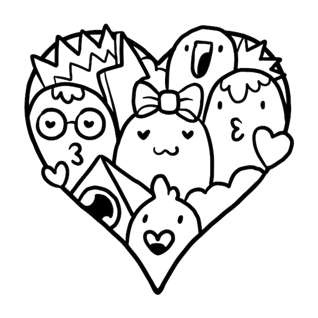 Premium vector heart doodle cute valentine coloring page