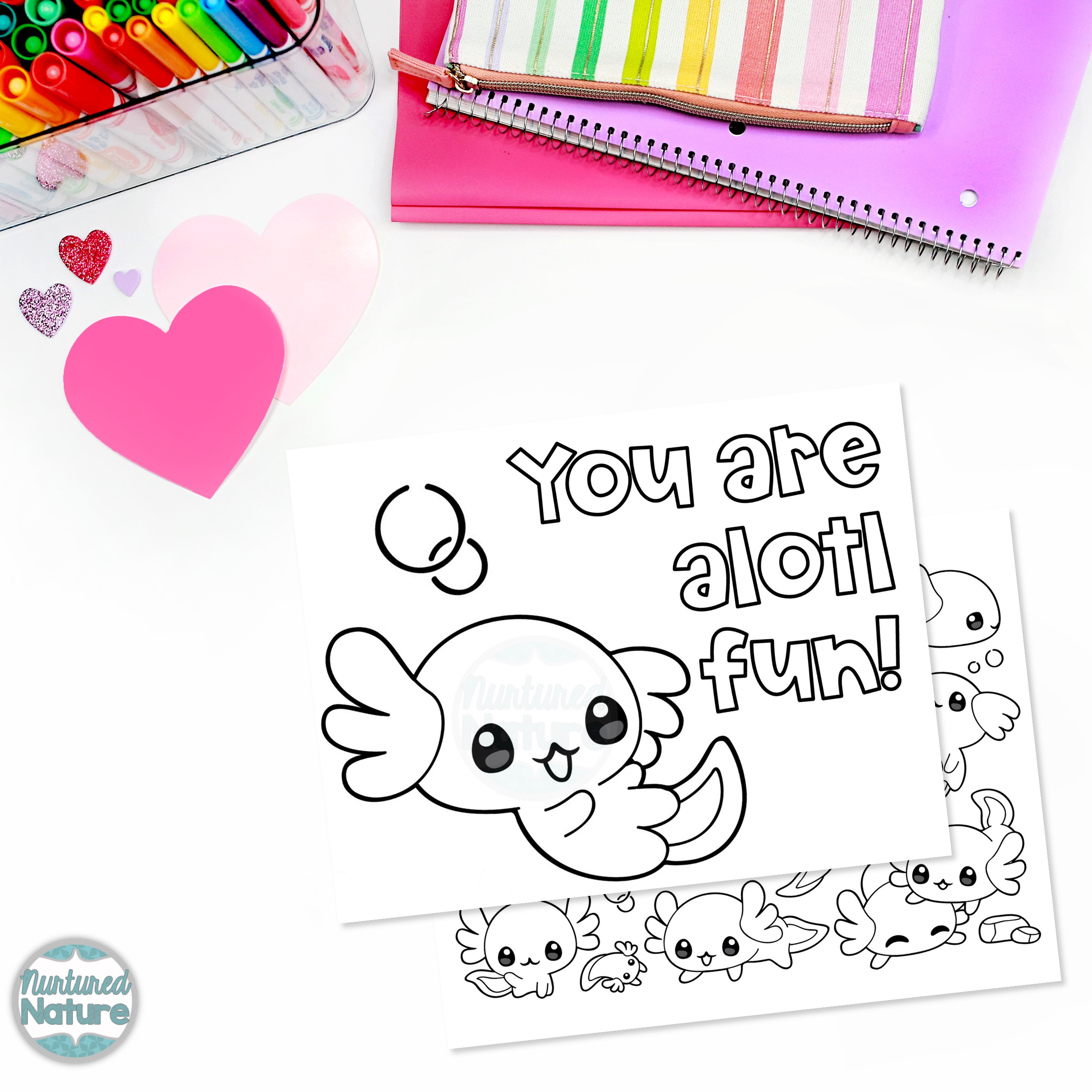 Axolotl coloring pages for valentines day made by teachers