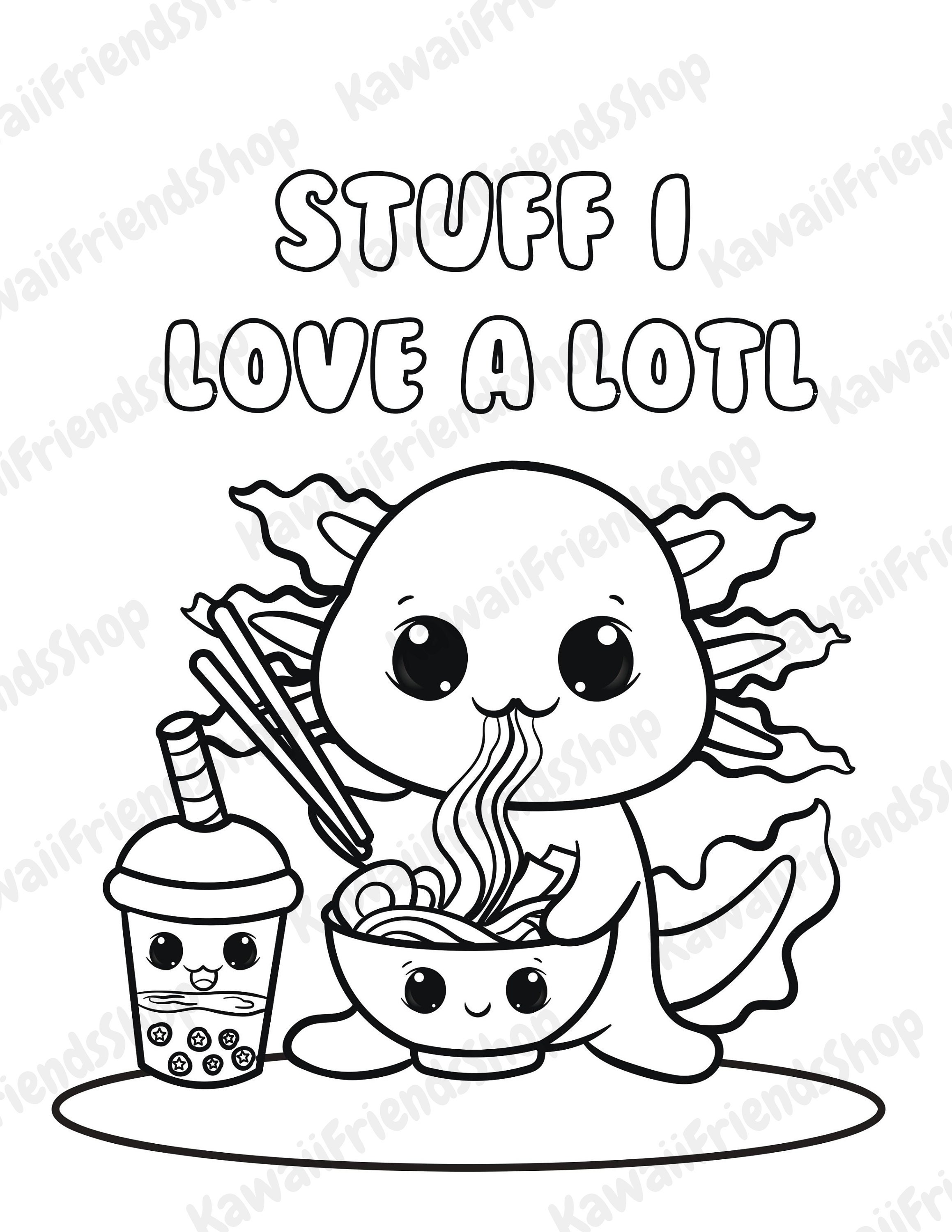 Printable coloring page stuff i love a lotl kawaii coloring page kids coloring page digital download coloring page fun coloring page