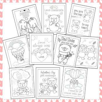 Cute valentines day coloring pages kawaii bears coloring activities