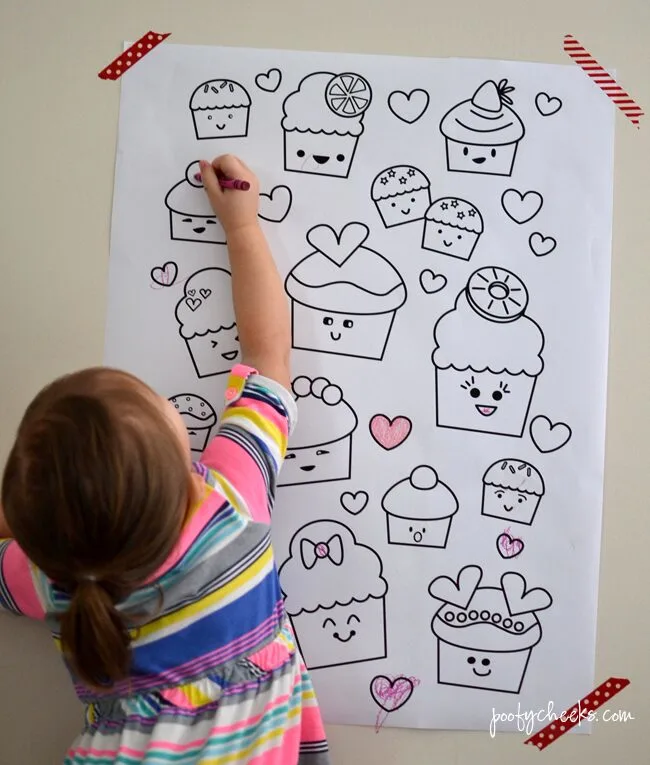 Printable kawaii valentine cupcake coloring poster