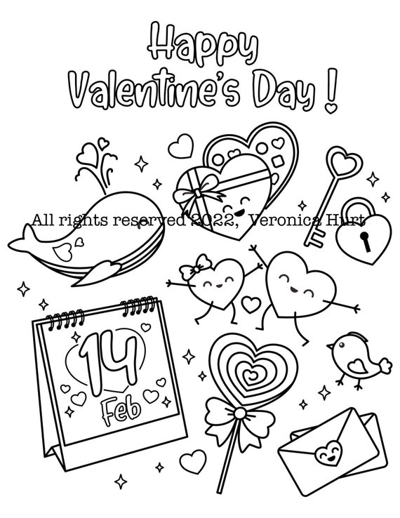 Valentines day kawaii coloring page for kids and adults