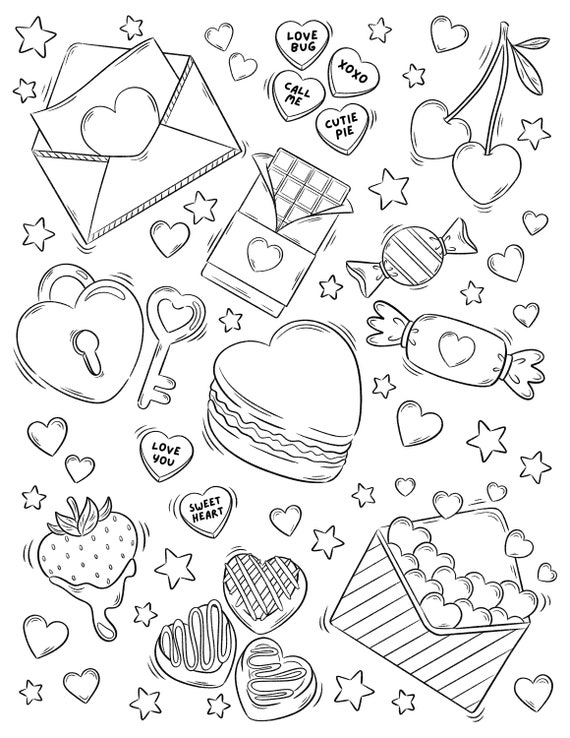 Valentines day coloring page bundle kawaii coloring page for valentines cute valentines activity