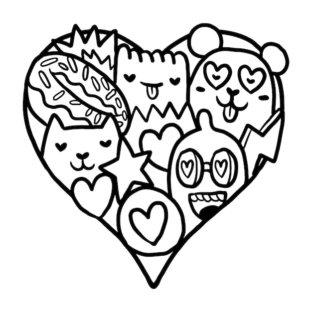 Premium vector heart doodle cute valentine coloring page