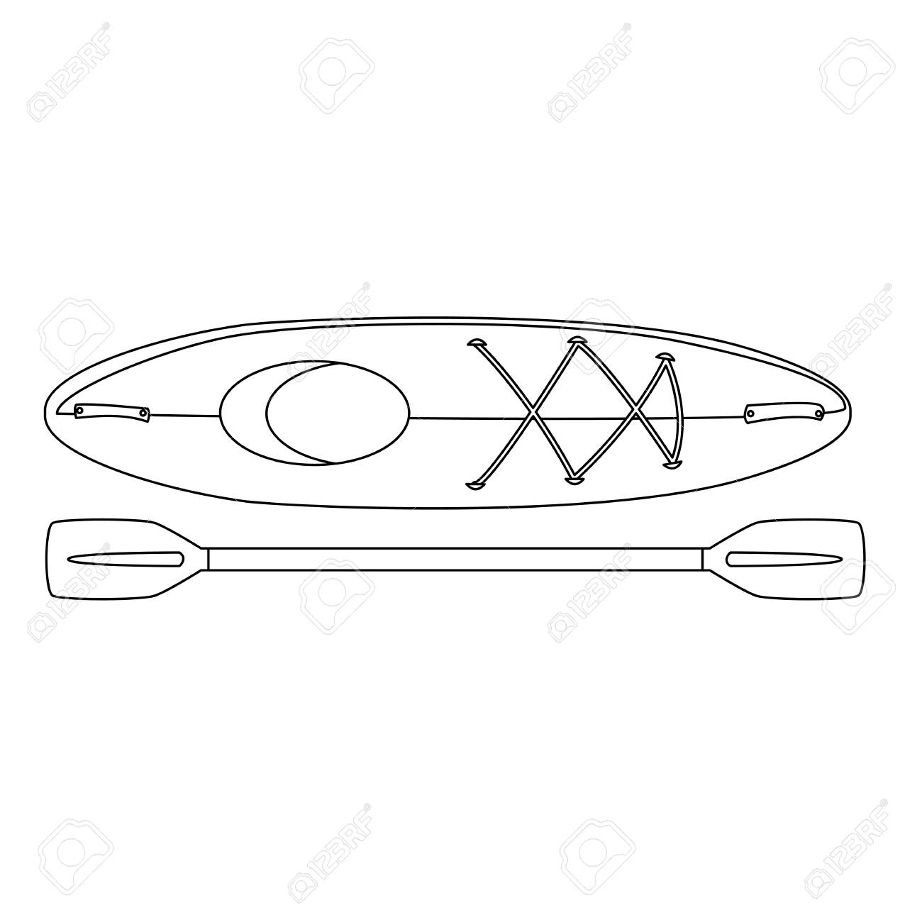 Kayak or canoe boat isolated with paddle for water travelling outline coloring page cartoon vector illustration royalty free svg cliparts vectors and stock illustration image