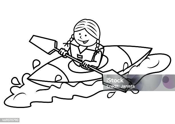 Kayak and girl coloring stock illustration