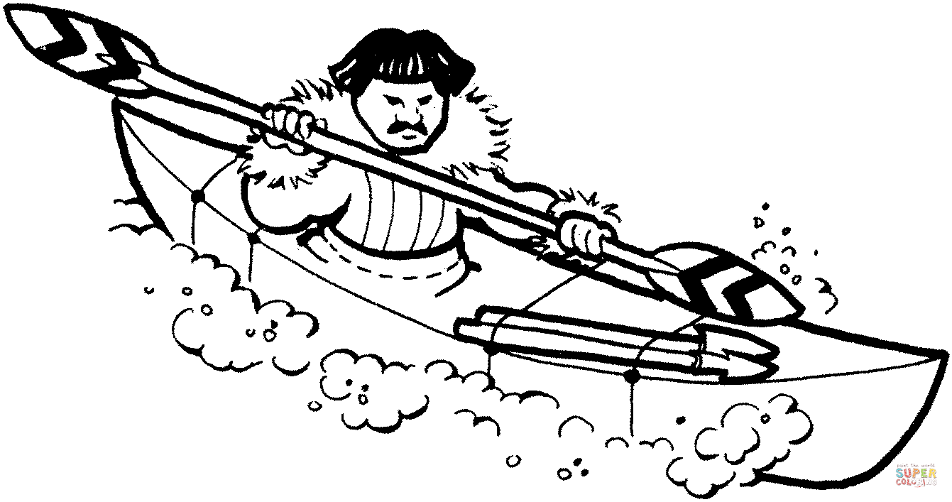 Eskimo hunter on kayak coloring page free printable coloring pages