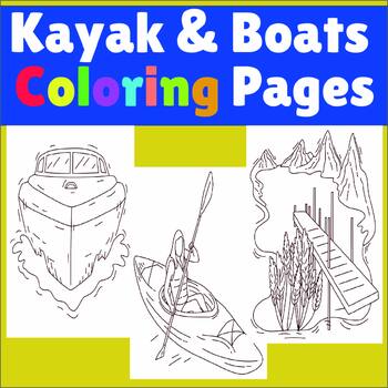 Kayak and boats coloring water activities scenes coloring pages