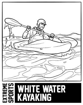 White water kayaking extreme sports coloring pagebook by scworkspace