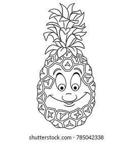 Coloring book coloring page cartoon pineapple stock vector royalty free