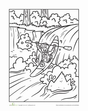 Kayaking coloring page worksheet education coloring pages summer coloring pages color