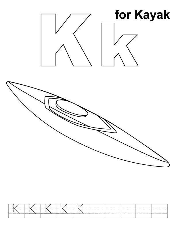 K for kayak coloring page with handwriting practice handwriting practice kids handwriting practice coloring pages