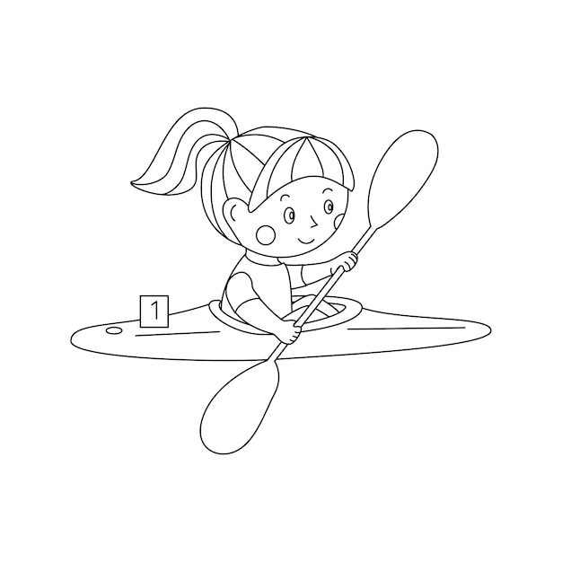 Premium vector illustration of a girl paddling on kayak outline vector image coloring page kids activity book