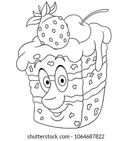 Sweet cake coloring page happy bakery stock vector royalty free
