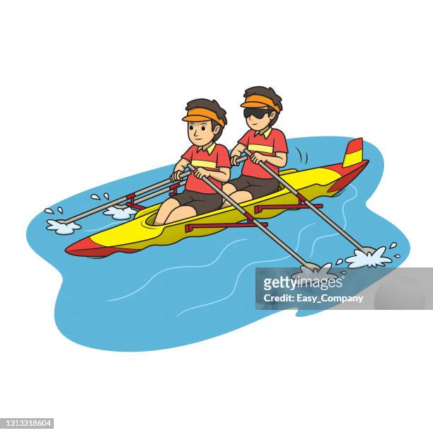 A man paddling in canoe or kayak extreme sports isolated on white background for preschool kid coloring activity worksheet parison drawing doodle art project first word book or flash card color cartoon