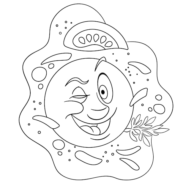 Premium vector cute fried eggs cartoon funny food emoji face kids coloring page