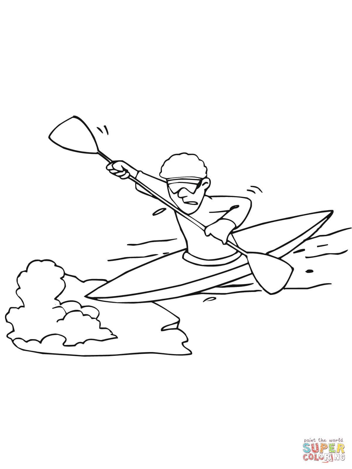 Man paddling on kayak coloring page free printable coloring pages