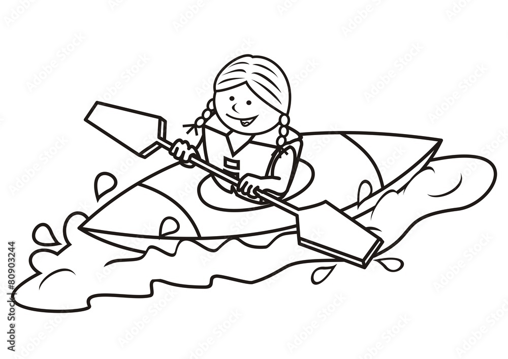 Kayak and girl coloring book vector vector