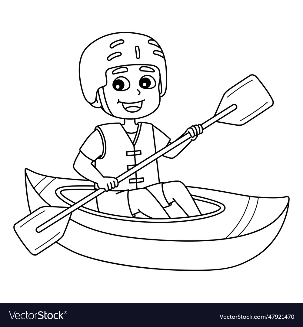 Boy kayaking summer isolated coloring page vector image