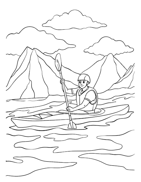 Premium vector kayak coloring page for kids