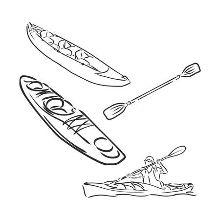 Kayak with paddle hand drawn outline doodle icon kayaking vector sketch illustration for print web mobile and infographics isolated on white background royalty free svg cliparts vectors and stock illustration image