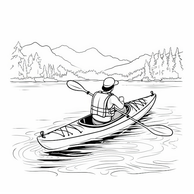 Premium ai image mountainous kayaking coloring page