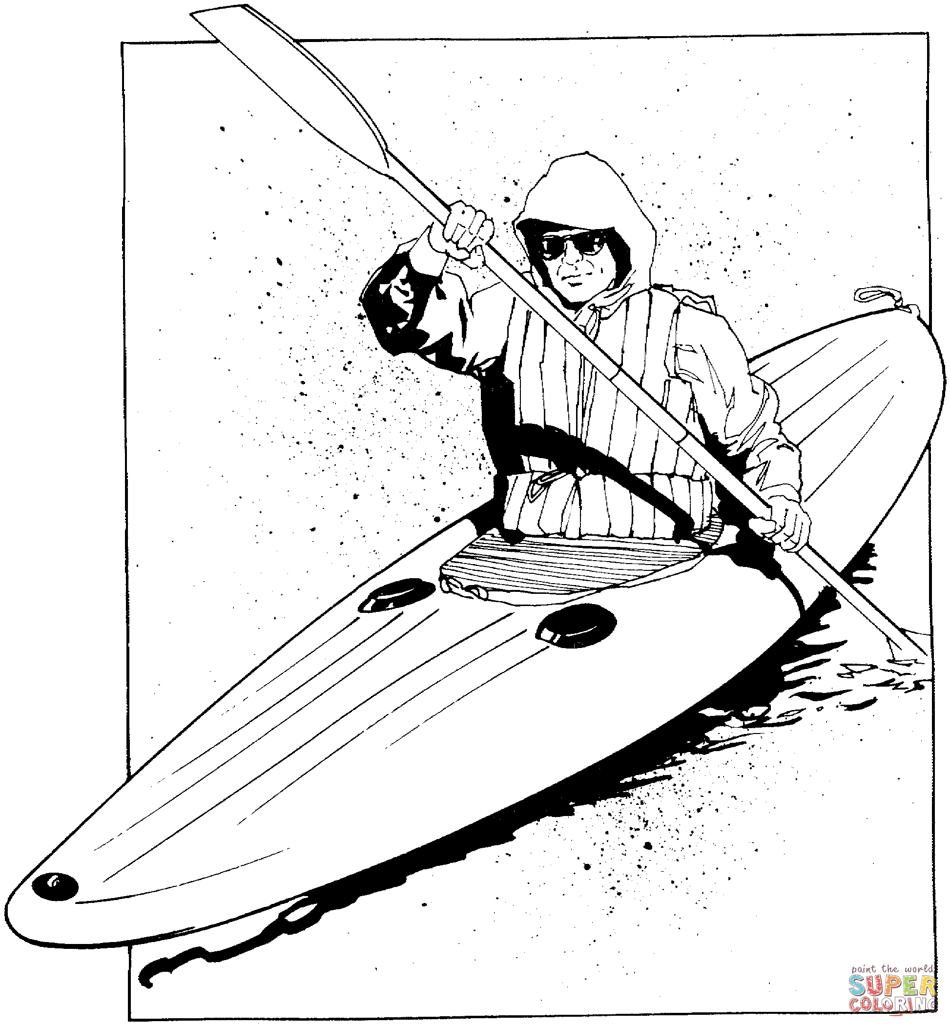 Man floating on kayak coloring page free printable coloring pages