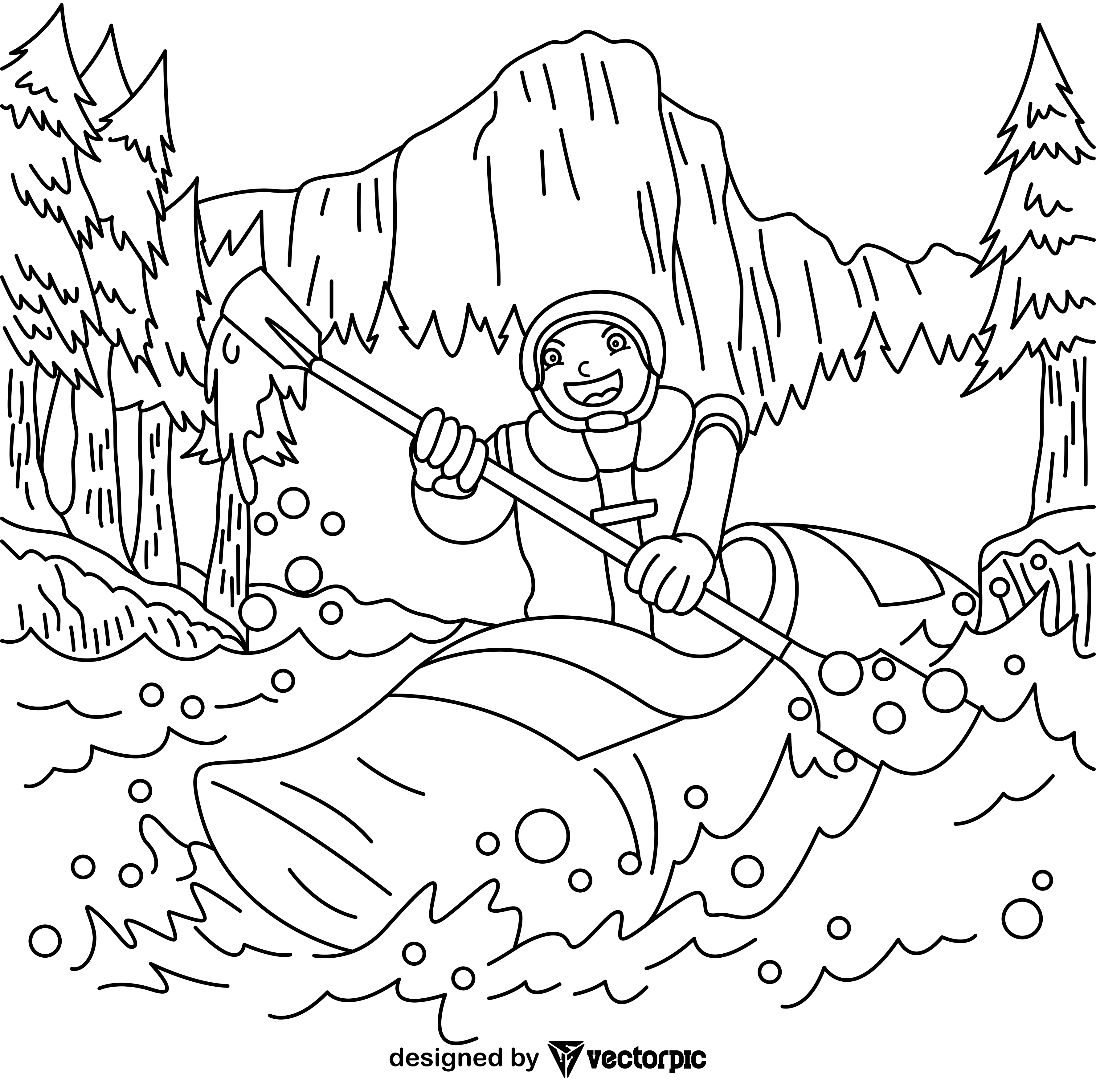 A man playing kayaking coloring pages for kids adults design free vector