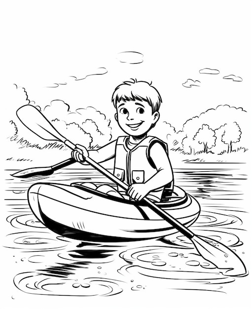 Premium ai image vector a cute and funny coloring page of a boy kayaking provides hours of coloring fun for children color