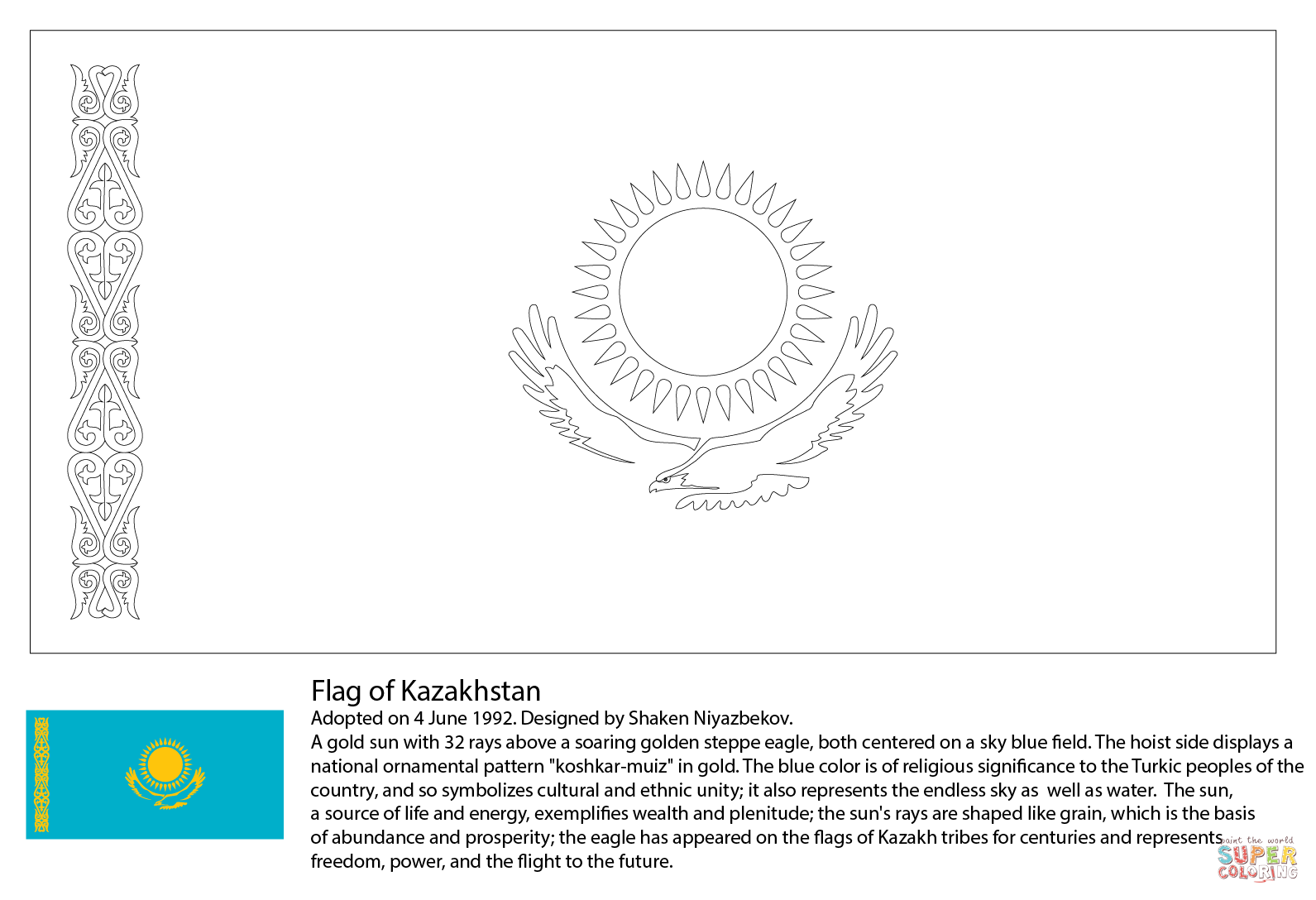 Flag of kazakhstan coloring page free printable coloring pages