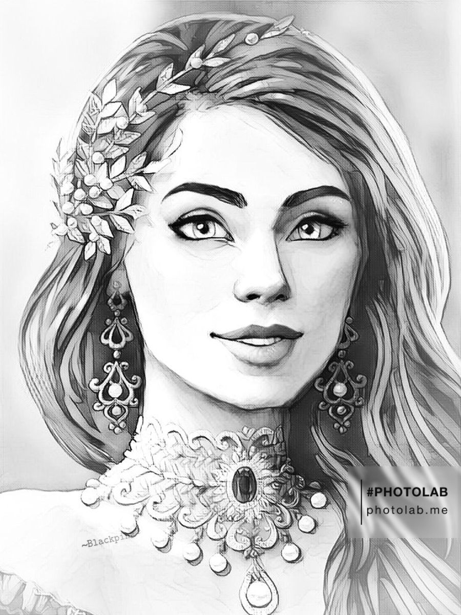 Della vacker adult coloring designs painting of girl grayscale coloring