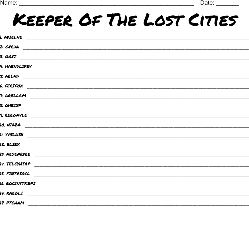 Keeper of the lost cities word scramble