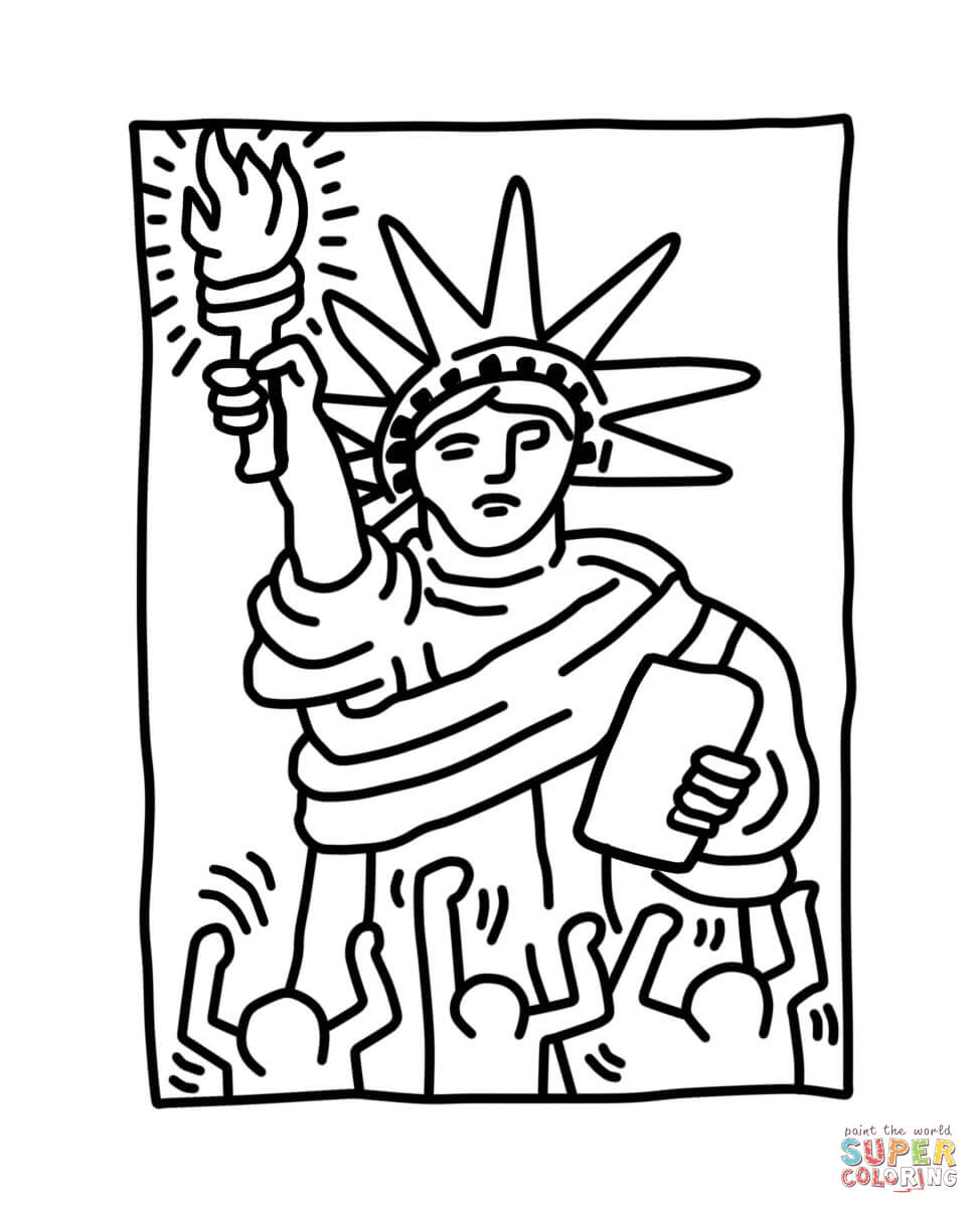 Statue of liberty by keith haring coloring page free printable coloring pages