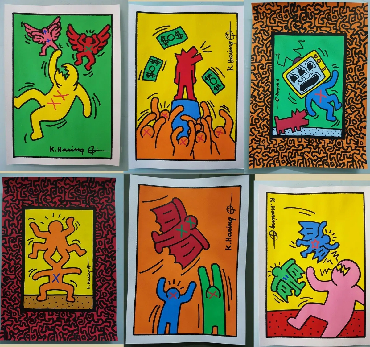 Lot keith haring hand signed watercolor drawing pop art handmade