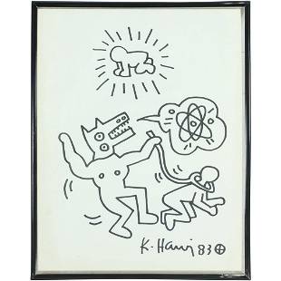 Signed keith haring felt tip marker drawing painting