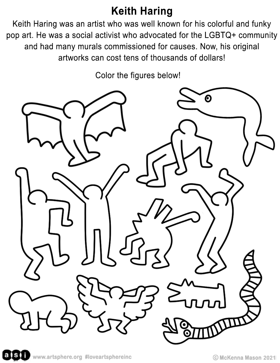 Keith haring coloring handout â art sphere inc