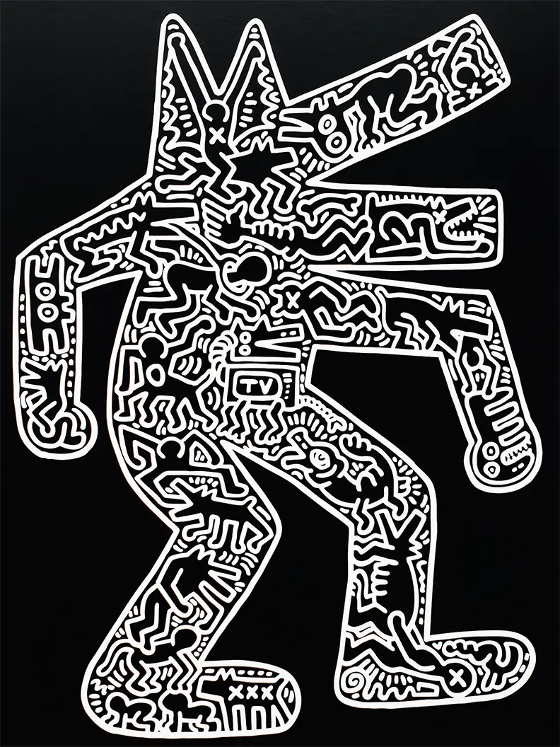 Keith haring dog pop art print dancing animal new york graffiti artist