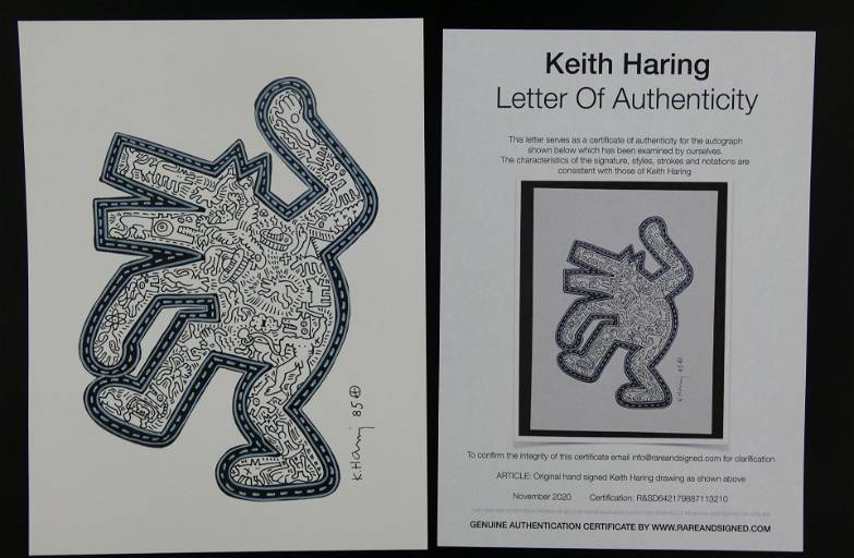 Keith haring white dancing dog drawing coa