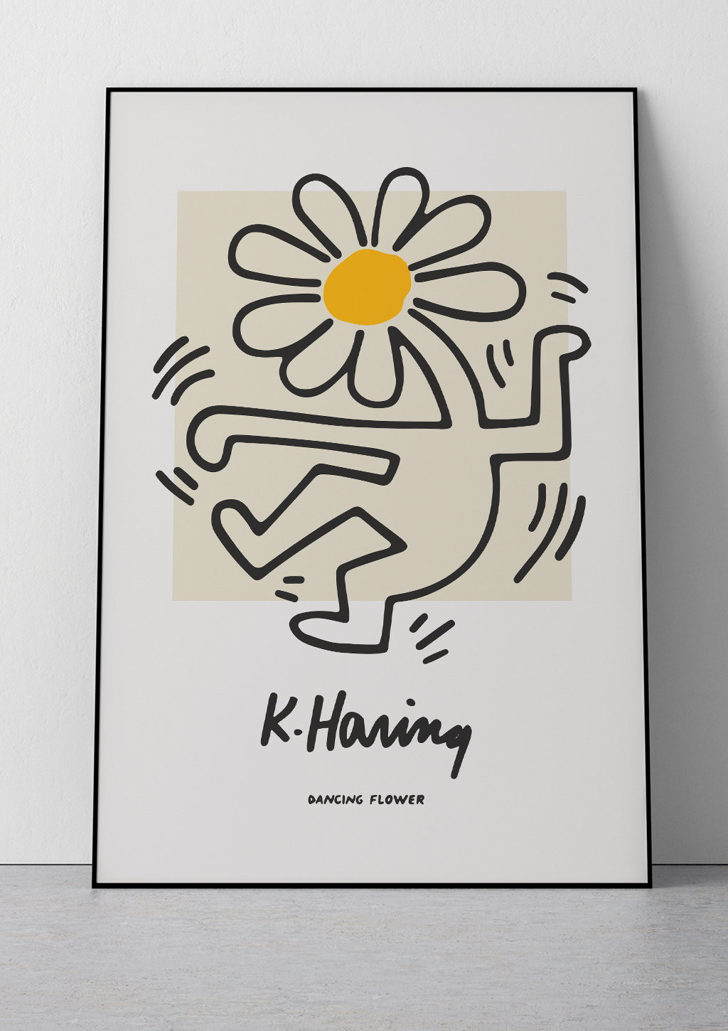 Dancing flower keith haring happy pop art floral figure graffiti iconic living room bedroom nursery kids download in sizes instant download