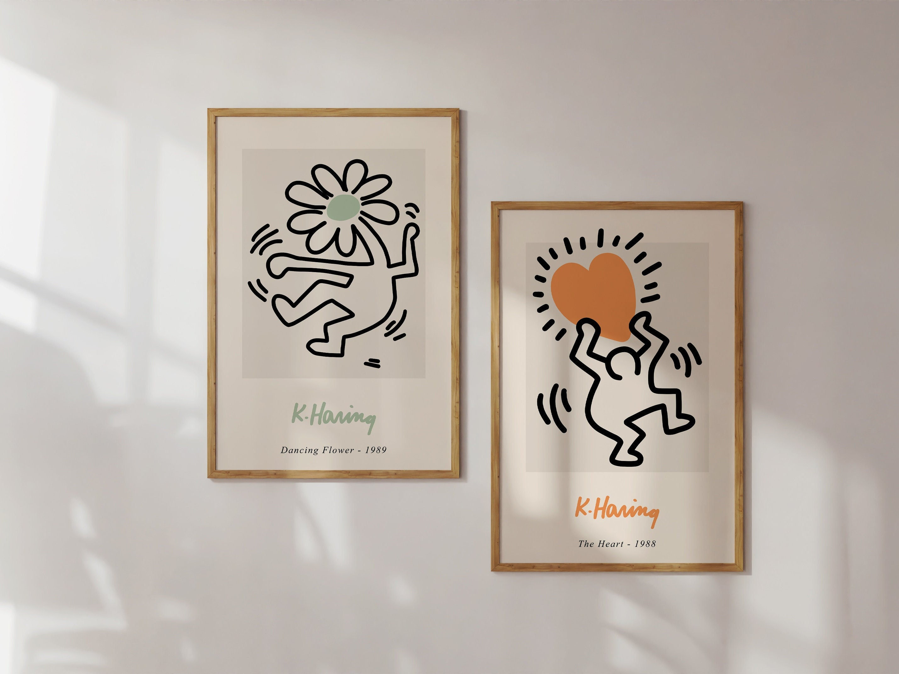 Keith haring print set of prints keith haring the heart keith haring flower art vintage wall art pastel wall art aesthetic art