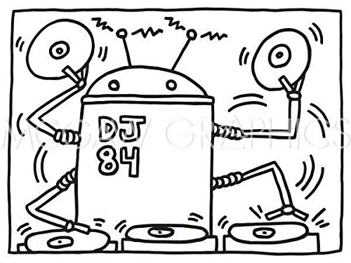 Picture peddler dj by keith haring robot music pop art poster choose size of print home kitchen