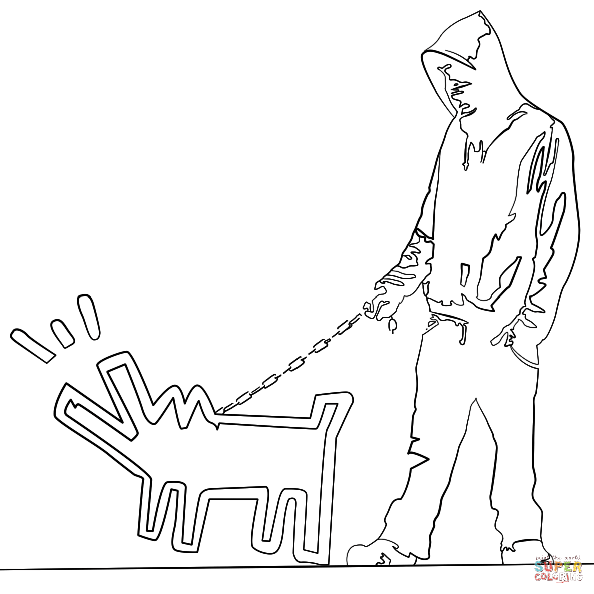 Haring dog by banksy coloring page free printable coloring pages