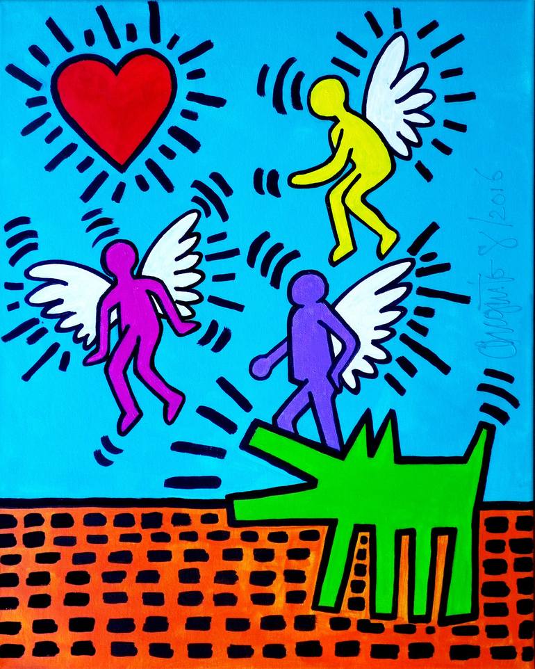 Angel tribute to keith haring painting by augusto sanchez saatchi art