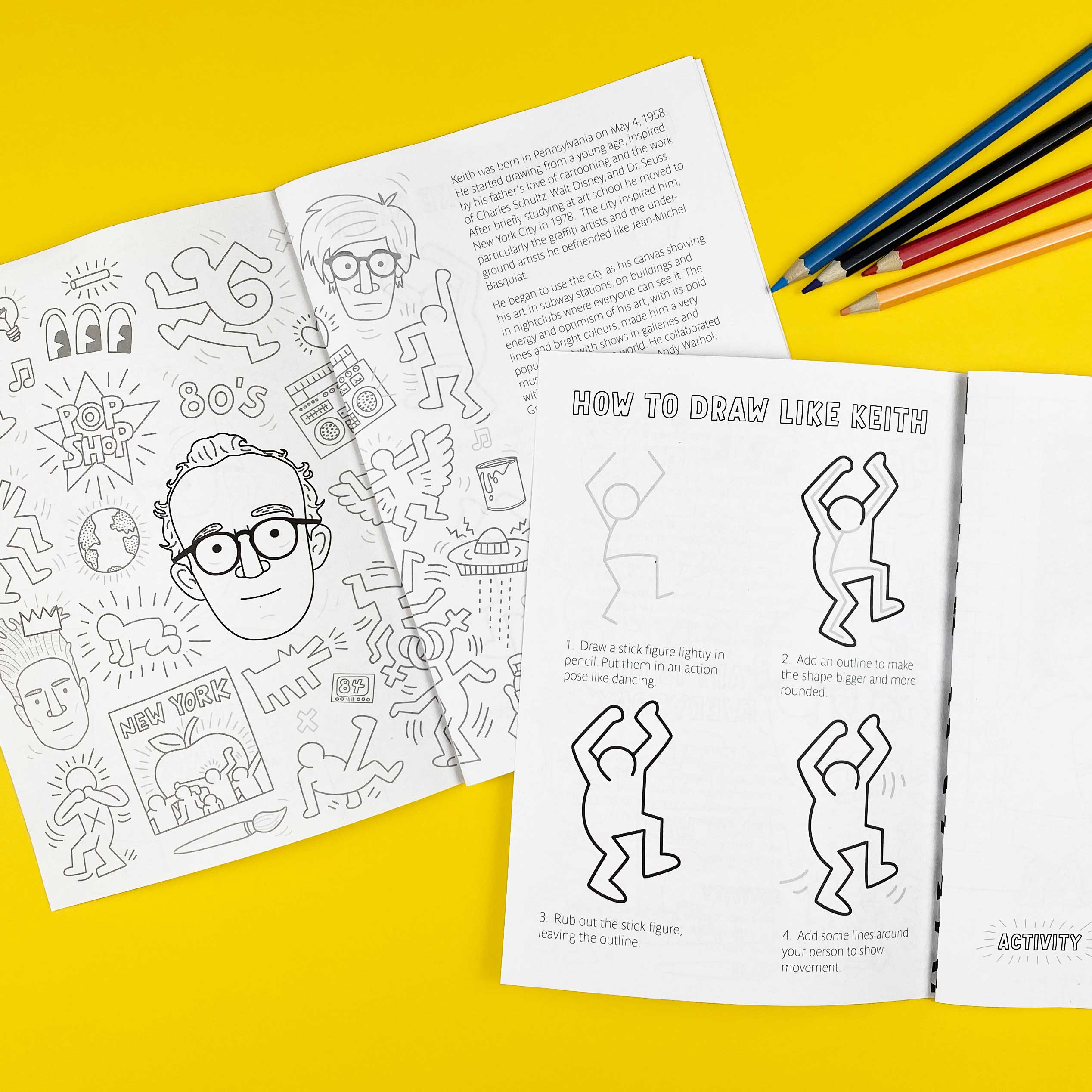 Keith haring activity book bio drawing activities coloring